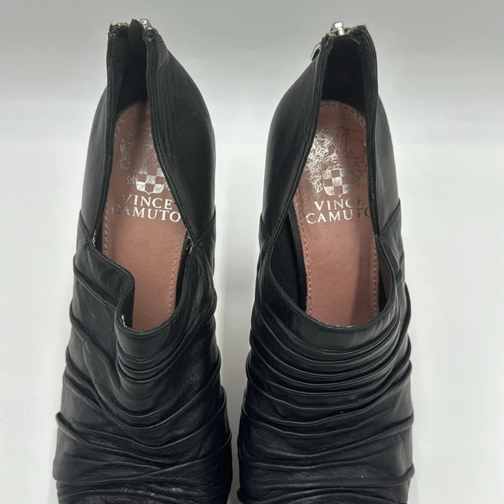 Vince Camuto Black Ruched Peep-Toe Platform Heels